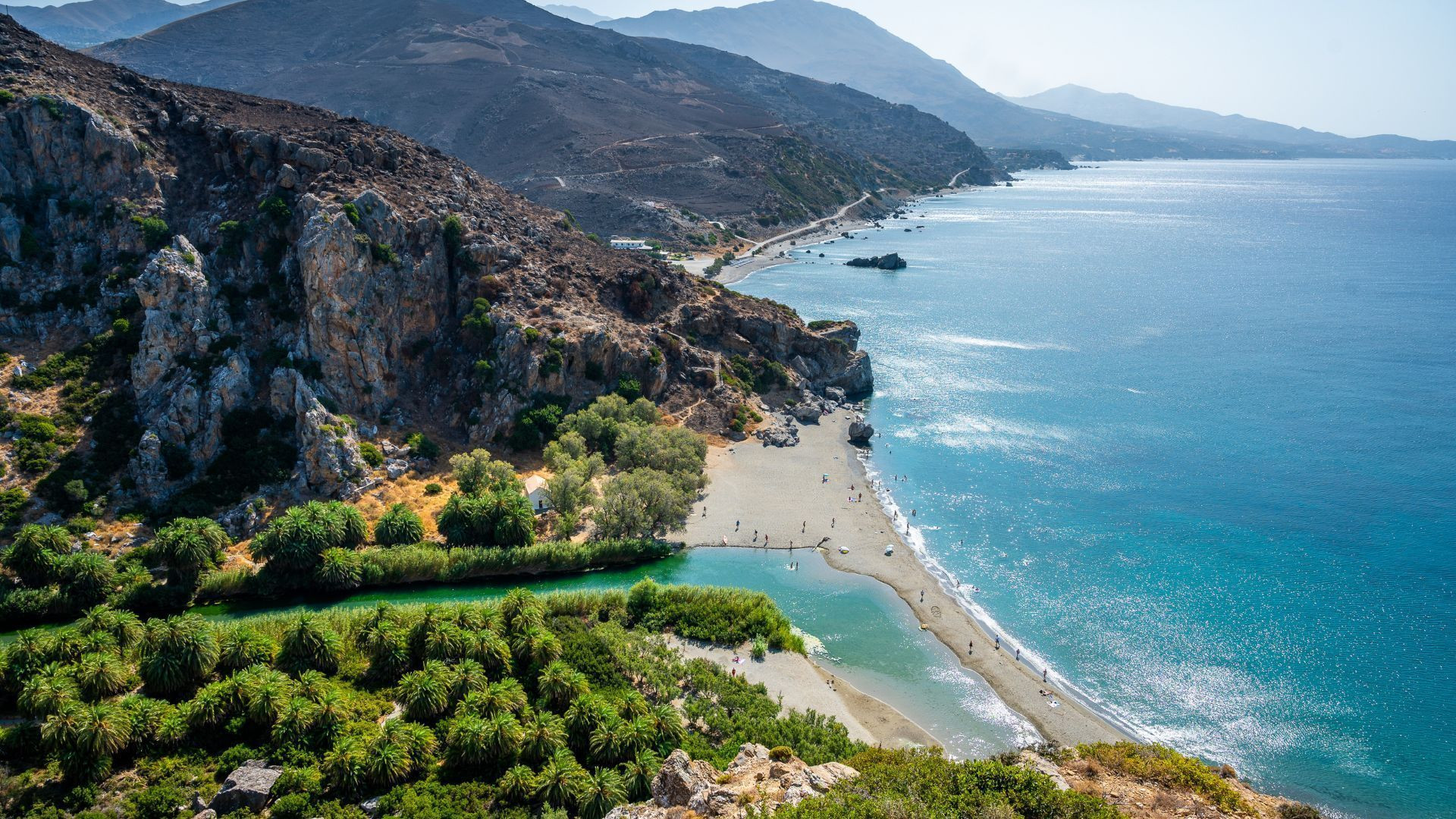 Plage de Preveli et palmeraie au bord de la rivière - Crète - Grèce